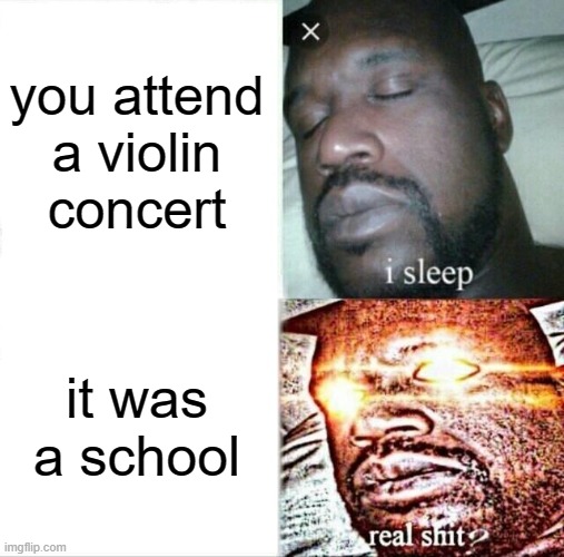 Sleeping Shaq | you attend a violin concert; it was a school | image tagged in memes,sleeping shaq | made w/ Imgflip meme maker