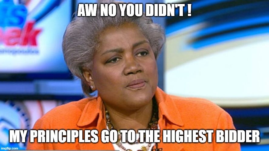 Donna Brazile | AW NO YOU DIDN'T ! MY PRINCIPLES GO TO THE HIGHEST BIDDER | image tagged in donna brazile | made w/ Imgflip meme maker