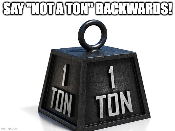 :) | SAY "NOT A TON" BACKWARDS! | image tagged in funny memes,memes | made w/ Imgflip meme maker