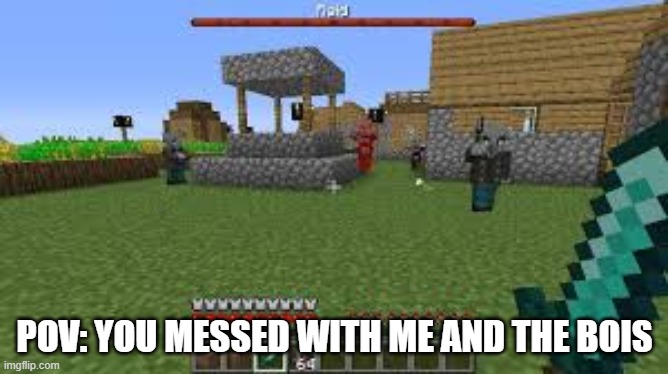 Minecraft Raid | POV: YOU MESSED WITH ME AND THE BOIS | image tagged in minecraft raid | made w/ Imgflip meme maker