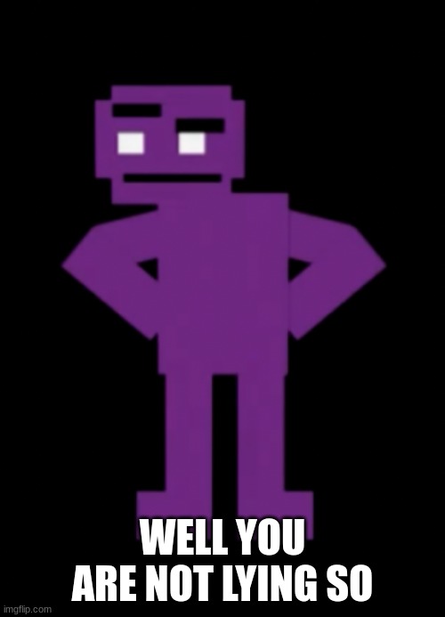 Confused Purple Guy | WELL YOU ARE NOT LYING SO | image tagged in confused purple guy | made w/ Imgflip meme maker