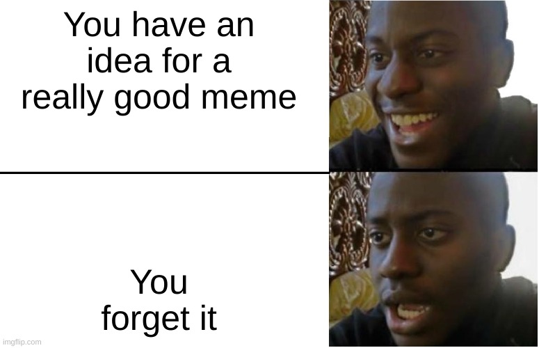 Disappointed Black Guy | You have an idea for a really good meme; You forget it | image tagged in disappointed black guy | made w/ Imgflip meme maker