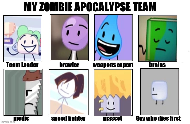 Bleh zombie apocalypse team. Comment which team I should do next. | image tagged in my zombie apocalypse team | made w/ Imgflip meme maker