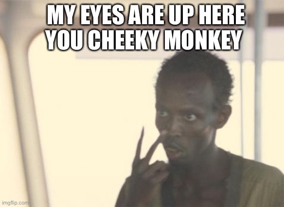 Cheeky monkey | MY EYES ARE UP HERE
YOU CHEEKY MONKEY | image tagged in memes,i'm the captain now | made w/ Imgflip meme maker