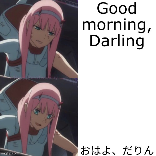 zerotwo | Good morning, Darling; おはよ、だりん | image tagged in zerotwo | made w/ Imgflip meme maker
