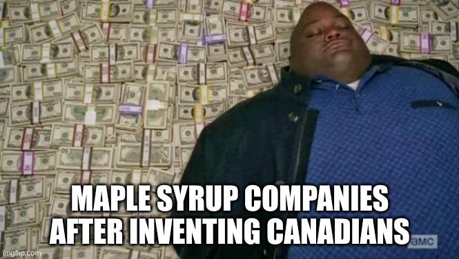 Maple Syrup | MAPLE SYRUP COMPANIES AFTER INVENTING CANADIANS | image tagged in huell money | made w/ Imgflip meme maker