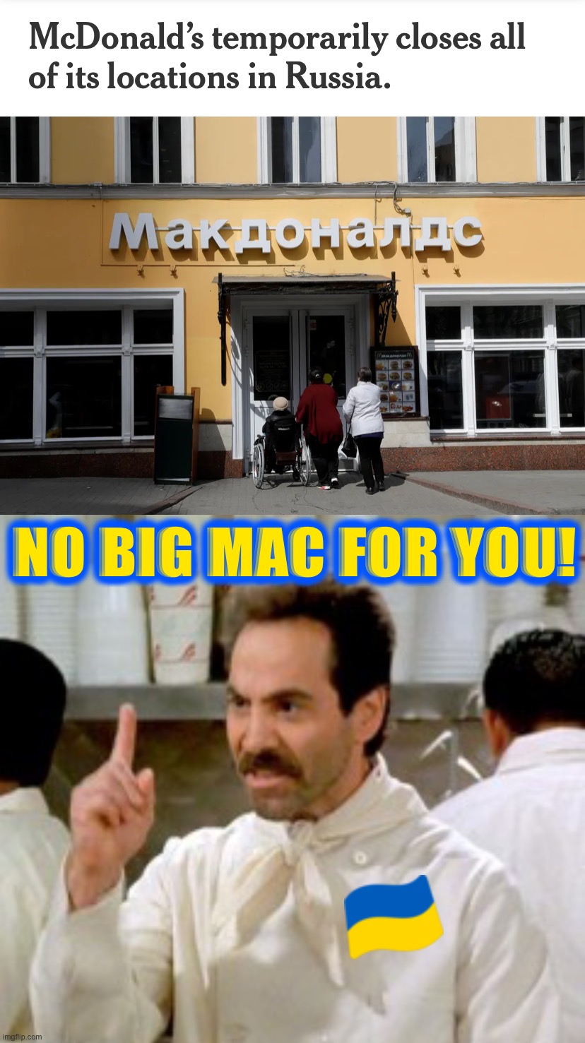 NO BIG MAC FOR YOU! | image tagged in mcdonald s closes in russia,no soup for you | made w/ Imgflip meme maker