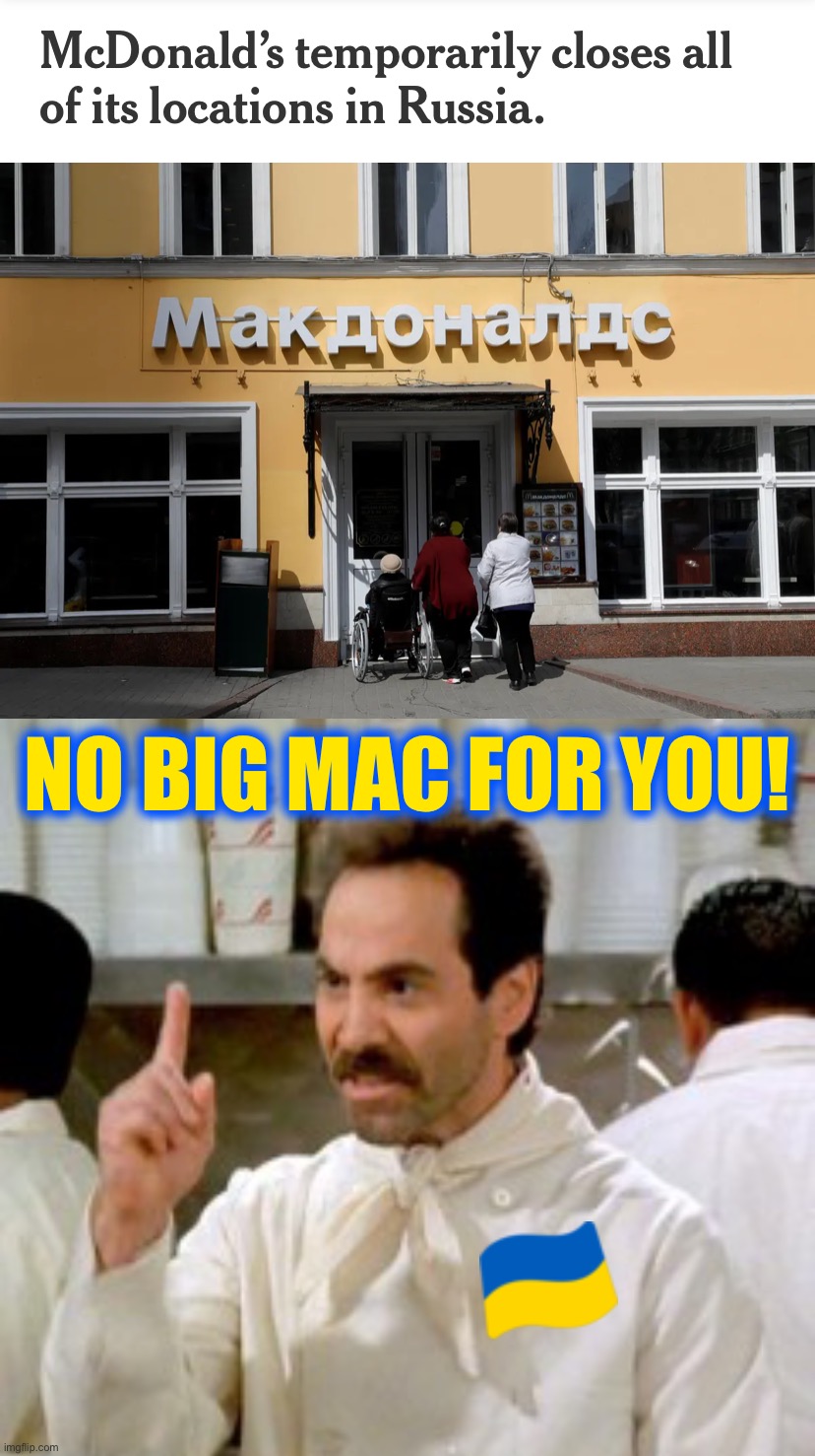 NO BIG MAC FOR YOU! | image tagged in mcdonald s closes in russia,no soup for you | made w/ Imgflip meme maker