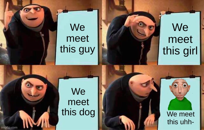 People trying to tell what happens in their dreams: | We meet this guy; We meet this girl; We meet this dog; We meet this uhh- | image tagged in memes,gru's plan | made w/ Imgflip meme maker