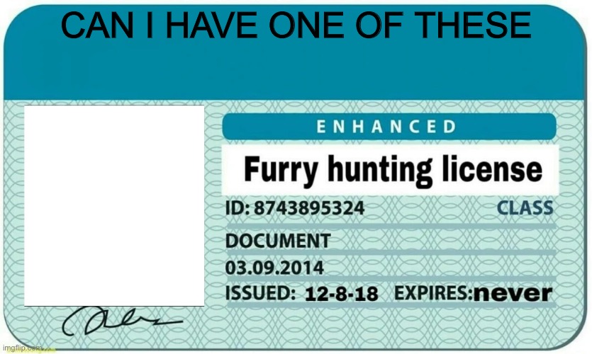 Please | CAN I HAVE ONE OF THESE | image tagged in furry hunting license,anti furry | made w/ Imgflip meme maker