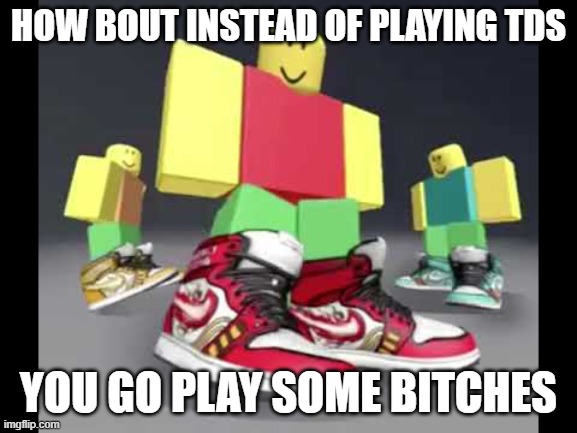 Roblox Drip | HOW BOUT INSTEAD OF PLAYING TDS YOU GO PLAY SOME BITCHES | image tagged in roblox drip | made w/ Imgflip meme maker