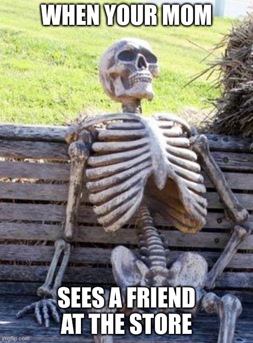 Waiting Skeleton | WHEN YOUR MOM; SEES A FRIEND AT THE STORE | image tagged in memes,waiting skeleton | made w/ Imgflip meme maker