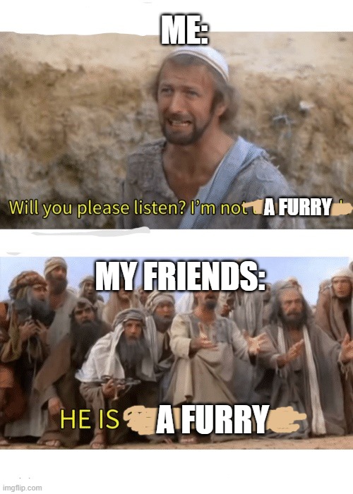 MMM yes, friends. | ME:; A FURRY; MY FRIENDS:; A FURRY | image tagged in he is the messiah,im not a furry | made w/ Imgflip meme maker