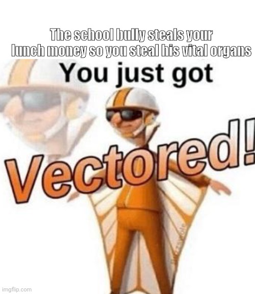 You just got vectored | The school bully steals your lunch money so you steal his vital organs | image tagged in you just got vectored | made w/ Imgflip meme maker