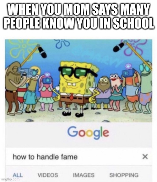 How to handle fame | WHEN YOU MOM SAYS MANY PEOPLE KNOW YOU IN SCHOOL | image tagged in how to handle fame | made w/ Imgflip meme maker