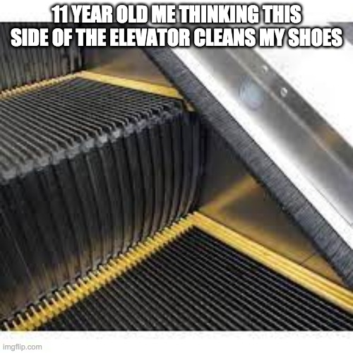 relatable ? | 11 YEAR OLD ME THINKING THIS SIDE OF THE ELEVATOR CLEANS MY SHOES | image tagged in escalator,funny,relatable,11 | made w/ Imgflip meme maker