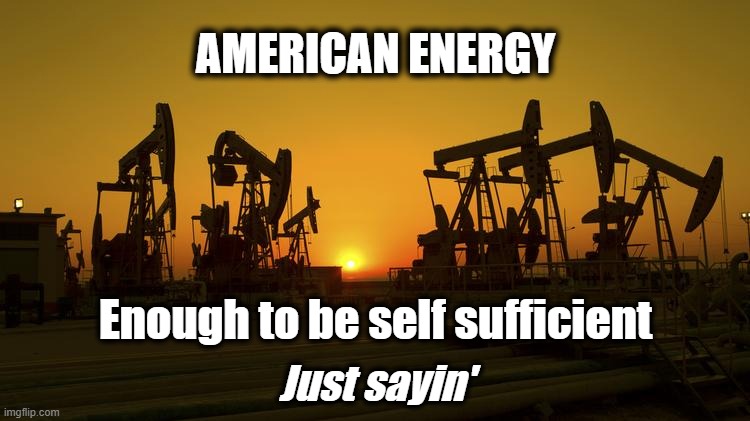 Turn It Back On! | AMERICAN ENERGY; Enough to be self sufficient; Just sayin' | image tagged in american energy,american oil,gas prices | made w/ Imgflip meme maker