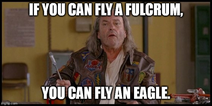 Polish pep talk to the Ukrainian Air Force, | IF YOU CAN FLY A FULCRUM, YOU CAN FLY AN EAGLE. | image tagged in dodge wrench dodge ball,f-16,mig-29,ukraine,fighter jet,war in ukraine | made w/ Imgflip meme maker