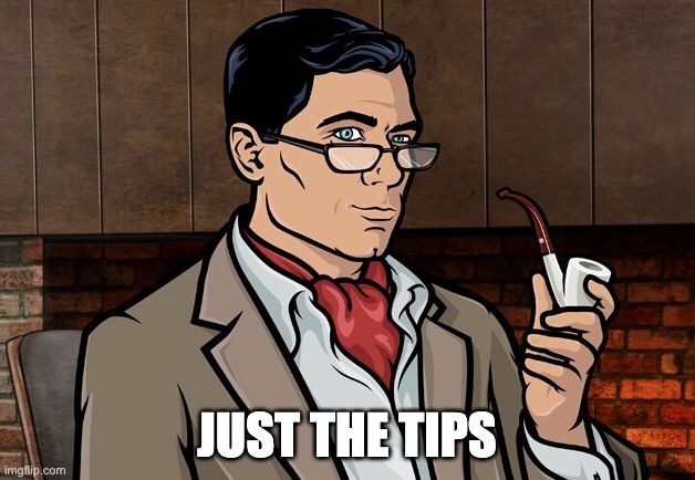 Just the tips | JUST THE TIPS | image tagged in archer | made w/ Imgflip meme maker