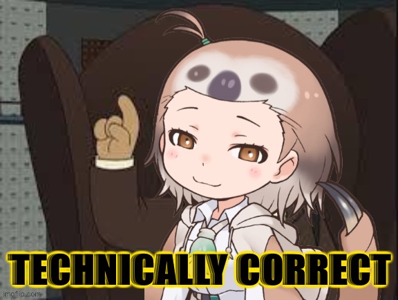 Technically correct anime sloth girl | TECHNICALLY CORRECT | image tagged in technically correct anime sloth girl | made w/ Imgflip meme maker