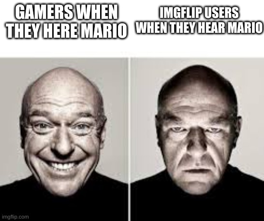 ........... | IMGFLIP USERS WHEN THEY HEAR MARIO; GAMERS WHEN THEY HERE MARIO | image tagged in to happy to mad,memes | made w/ Imgflip meme maker