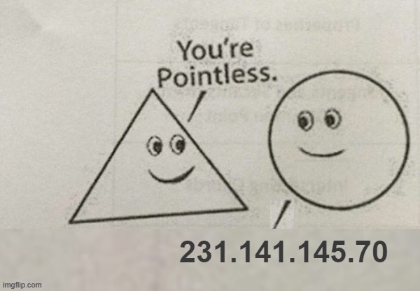 You're Pointless Blank | 231.141.145.70 | image tagged in you're pointless blank | made w/ Imgflip meme maker