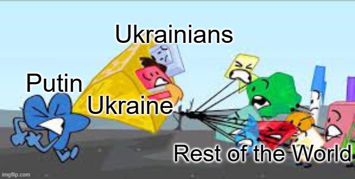 Unfunny meme | Ukrainians; Putin; Ukraine; Rest of the World | image tagged in tug of wat,russaine conflict | made w/ Imgflip meme maker