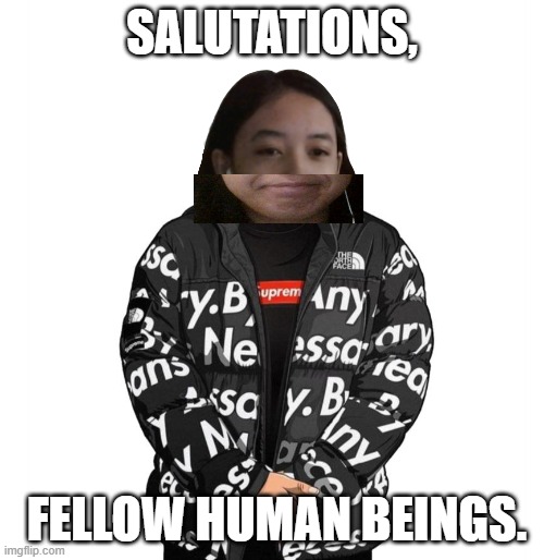 Jemy cursed drip | SALUTATIONS, FELLOW HUMAN BEINGS. | image tagged in jemy cursed drip | made w/ Imgflip meme maker