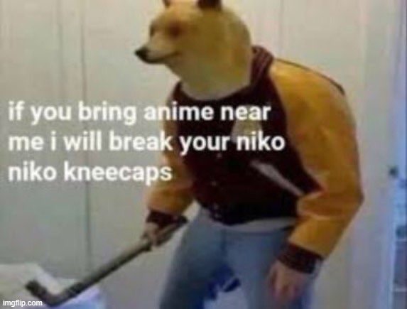 If you bring anime near me I will break your niko niko kneecaps | image tagged in if you bring anime near me i will break your niko niko kneecaps | made w/ Imgflip meme maker