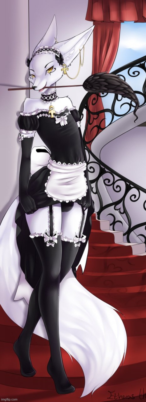 "Do you need anything else, Master?" (By Mrawl) | image tagged in furry,maid,cute,hot,femboy | made w/ Imgflip meme maker