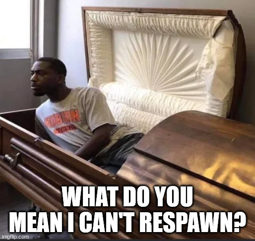 Humans can't respawn | WHAT DO YOU MEAN I CAN'T RESPAWN? | image tagged in coffin | made w/ Imgflip meme maker