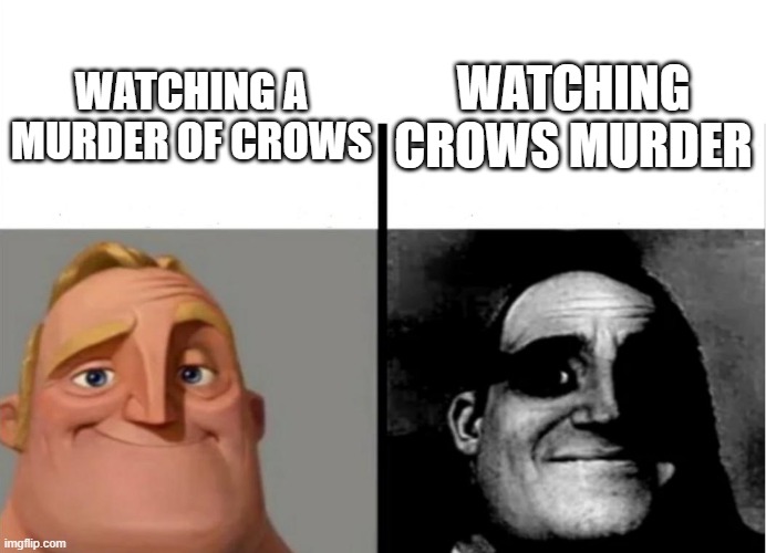 Teacher's Copy | WATCHING CROWS MURDER; WATCHING A MURDER OF CROWS | image tagged in teacher's copy | made w/ Imgflip meme maker