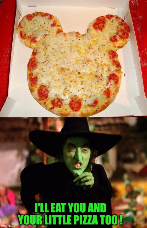 I'LL EAT YOU AND YOUR LITTLE PIZZA TOO ! | image tagged in wicked witch | made w/ Imgflip meme maker