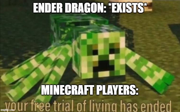 Your Free Trial of Living Has Ended | ENDER DRAGON: *EXISTS*; MINECRAFT PLAYERS: | image tagged in your free trial of living has ended | made w/ Imgflip meme maker