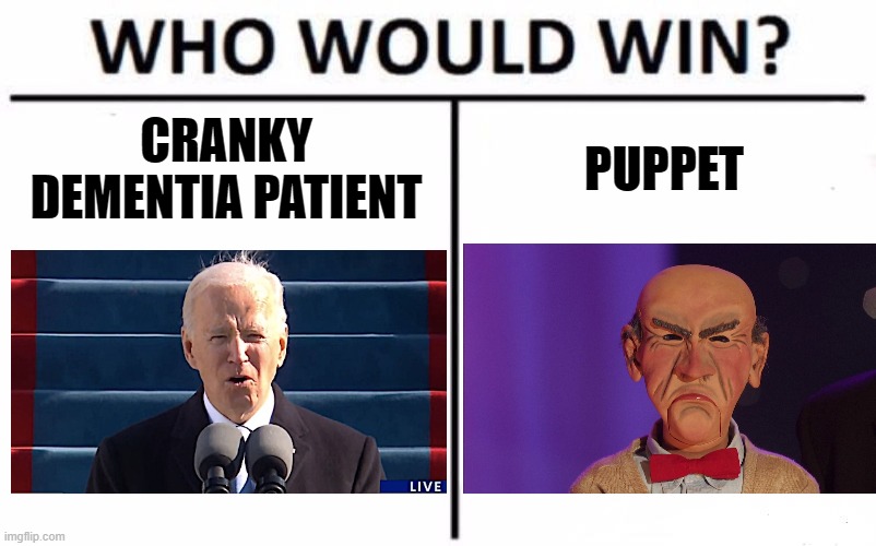 Who Ever Wins, We Lose | CRANKY DEMENTIA PATIENT; PUPPET | image tagged in memes,who would win | made w/ Imgflip meme maker