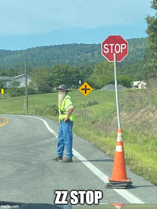 ZZ Stop |  ZZ STOP | image tagged in zz top,signs,traffic,beard | made w/ Imgflip meme maker