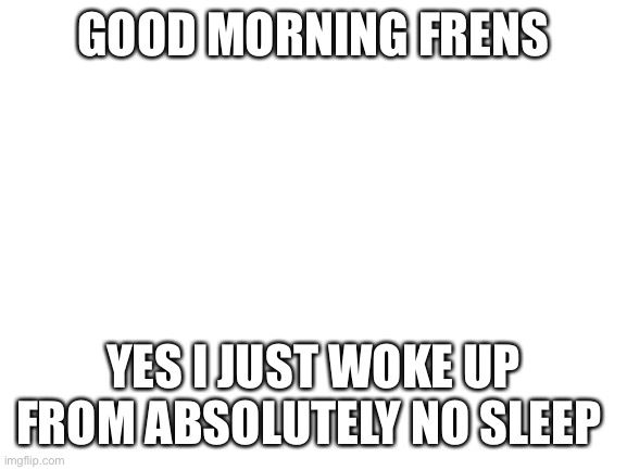 At this point I think I’m seeing things | GOOD MORNING FRENS; YES I JUST WOKE UP FROM ABSOLUTELY NO SLEEP | image tagged in blank white template | made w/ Imgflip meme maker