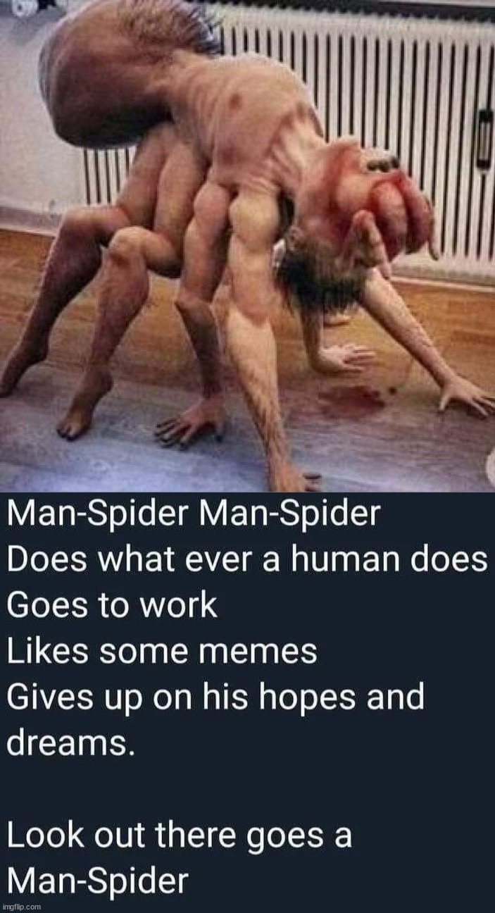 image tagged in man-spider,cursed image | made w/ Imgflip meme maker