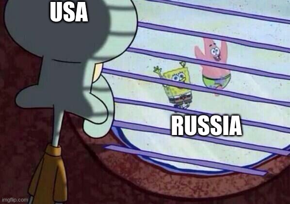 lolol | USA; RUSSIA | image tagged in squidward window,memes,funny memes,russia | made w/ Imgflip meme maker