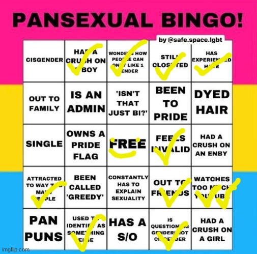 man, if only i had the gender i was born with ;( | image tagged in pansexual bingo | made w/ Imgflip meme maker