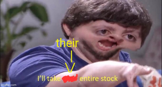 I'll take your entire stock | their
   |
  \/ | image tagged in i'll take your entire stock | made w/ Imgflip meme maker