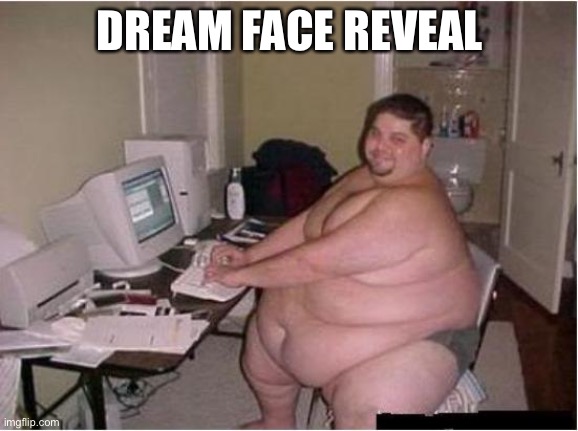 really fat guy on computer | DREAM FACE REVEAL | image tagged in really fat guy on computer | made w/ Imgflip meme maker