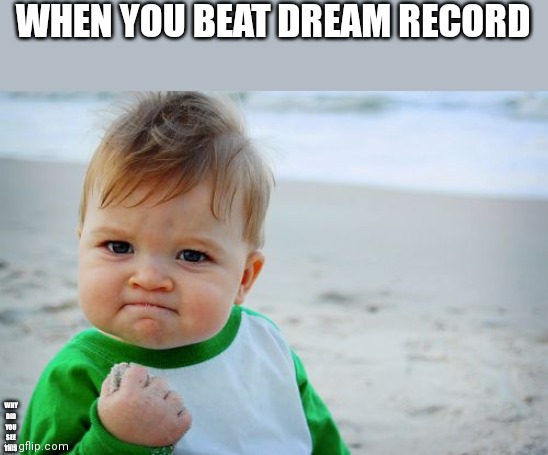 Dream records tho are worse | WHEN YOU BEAT DREAM RECORD; WHY DID YOU SEE THIS | image tagged in dream 2021,sucess kid,speedrunners | made w/ Imgflip meme maker