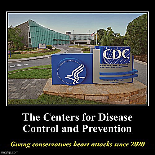 CDC giving conservatives heart attacks | image tagged in cdc giving conservatives heart attacks,cdc,conservatives,conservative logic,pandemic,covid-19 | made w/ Imgflip meme maker