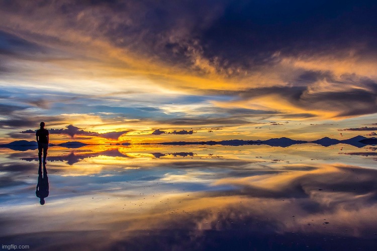 rising sun, in bolivian salt flats | image tagged in awesome | made w/ Imgflip meme maker