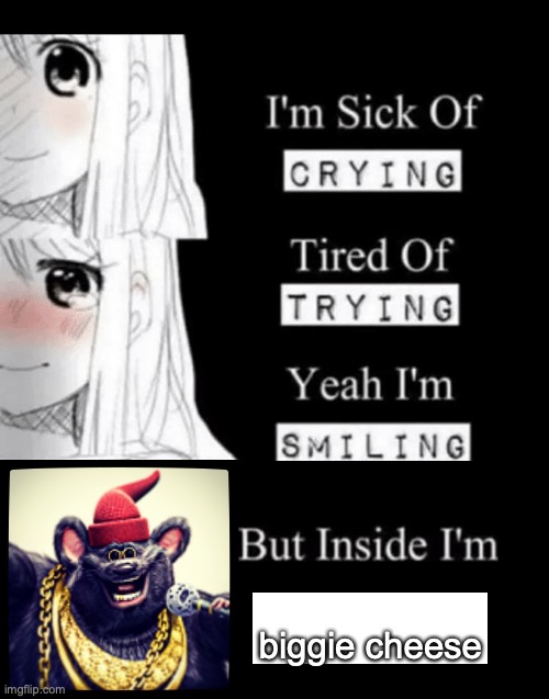 what's up guys it's biggie cheese | biggie cheese | image tagged in i'm sick of crying | made w/ Imgflip meme maker