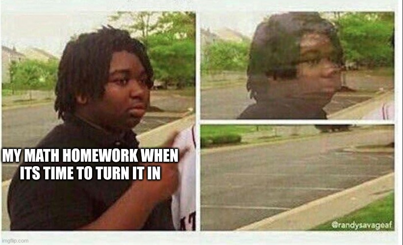 Yeah | MY MATH HOMEWORK WHEN ITS TIME TO TURN IT IN | image tagged in black guy disappearing | made w/ Imgflip meme maker