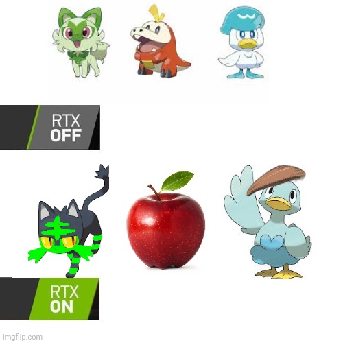 The new pokemon gen 9 starters | image tagged in rtx | made w/ Imgflip meme maker