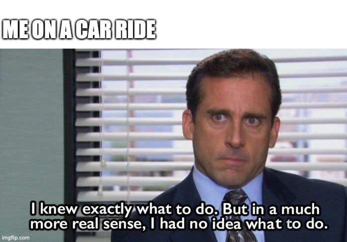 what is there to do! | ME ON A CAR RIDE | image tagged in michael scott i knew exactly what to do,fun,funny,car memes,rides | made w/ Imgflip meme maker