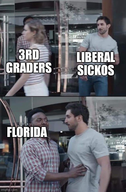 Why do they want so badly to teach little kids this stuff? | LIBERAL SICKOS; 3RD GRADERS; FLORIDA | image tagged in black guy stopping,liberals,democrats,florida | made w/ Imgflip meme maker